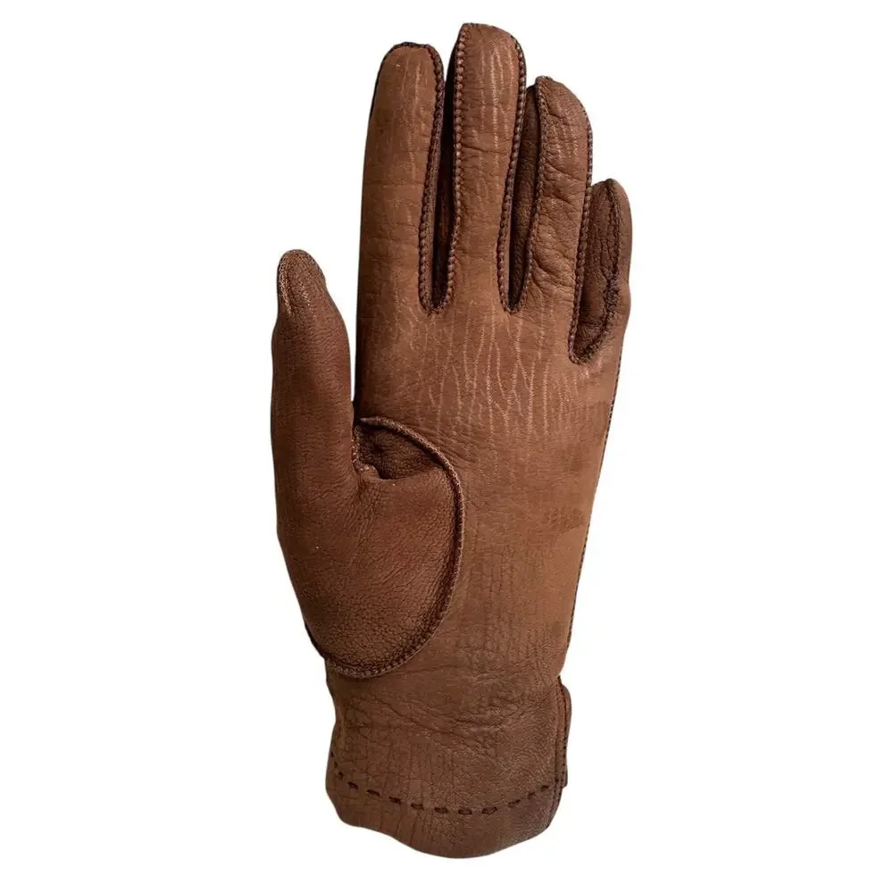 Vtg Women's Soft Leather Brown Wool Lined Gloves Sz 6.5 Made In Italy‎ Winter EC